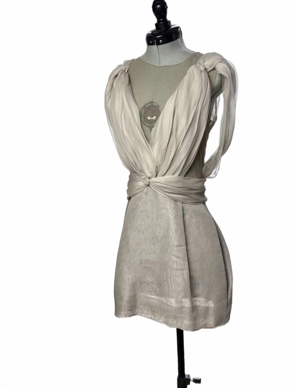 Dolce & Gabbana VTG 90s Silk Chiffon Mini, sheer netting, Silver-Grey, IT38, EUC